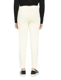 Reliable Off White Cotton Solid Straight Fit Cigarette Trousers For Women-thumb1