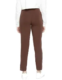 Reliable Brown Cotton Solid Straight Fit Cigarette Trousers For Women-thumb1