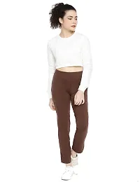 Reliable Brown Cotton Solid Straight Fit Cigarette Trousers For Women-thumb3