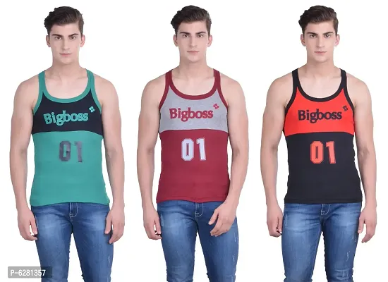 Dollar Bigboss  Men Assorted Pack of 3 BB17 Solid Gym Vest-thumb0