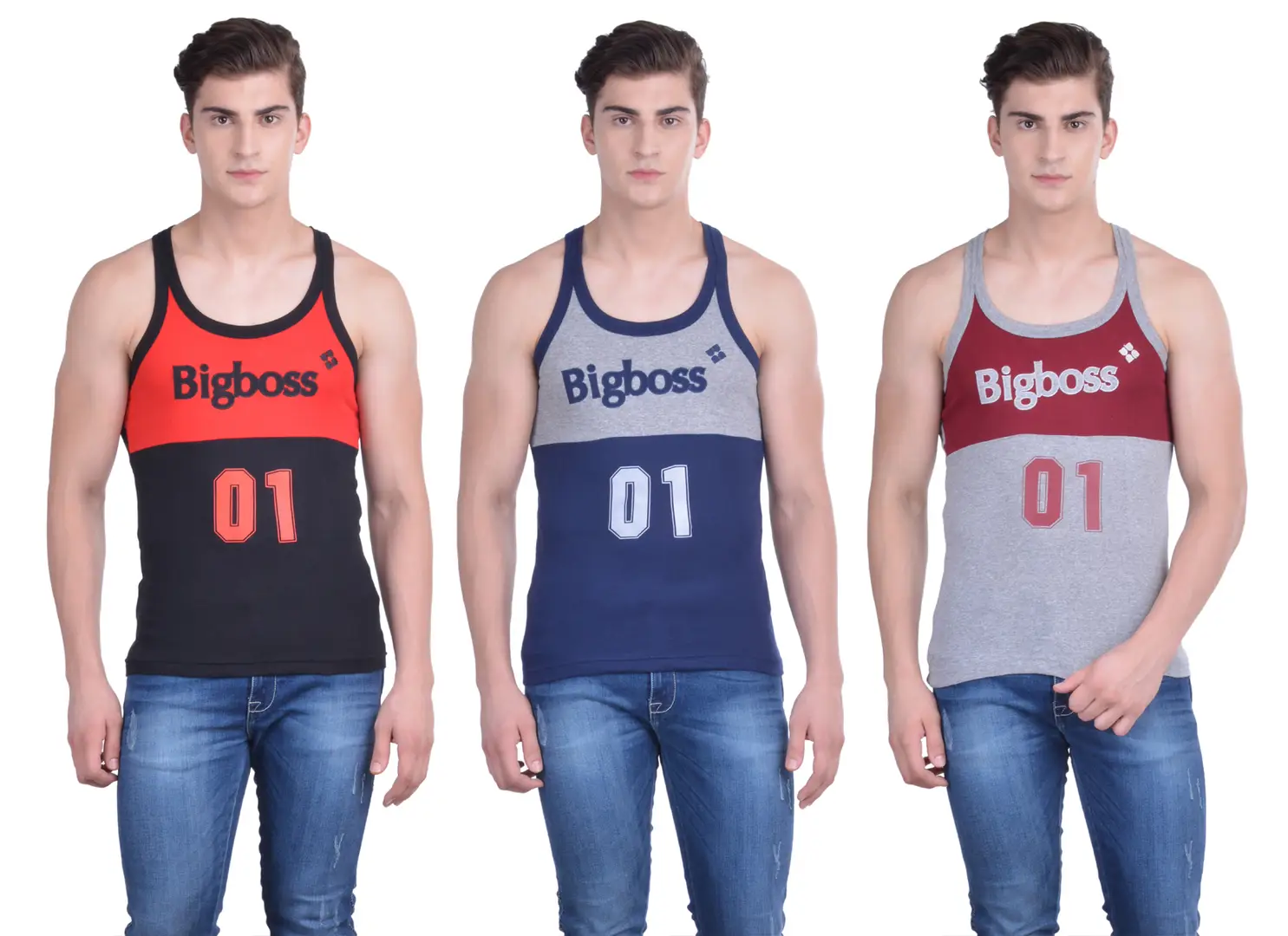 Buy Dollar Bigboss Men's Assorted Pack of 3 BB17 Solid Gym Vest