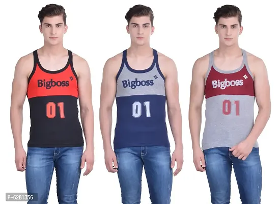 Dollar Bigboss  Men Assorted Pack of 3 BB17 Solid Gym Vest-thumb0