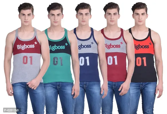 Dollar Bigboss  Men Assorted Pack of 5 BB17 Solid Gym Vest-thumb0