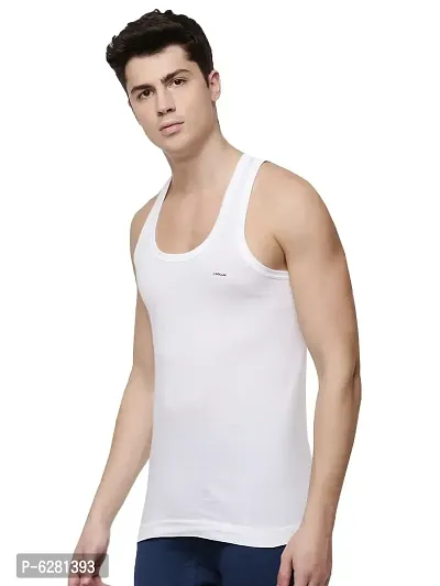 White Cotton Basic Vest For Men-thumb3