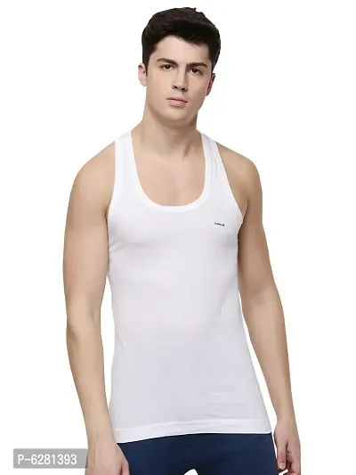 White Cotton Basic Vest For Men-thumb2