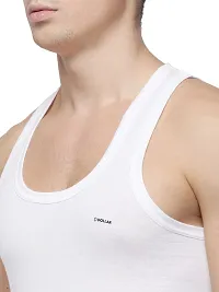 White Cotton Basic Vest For Men-thumb4