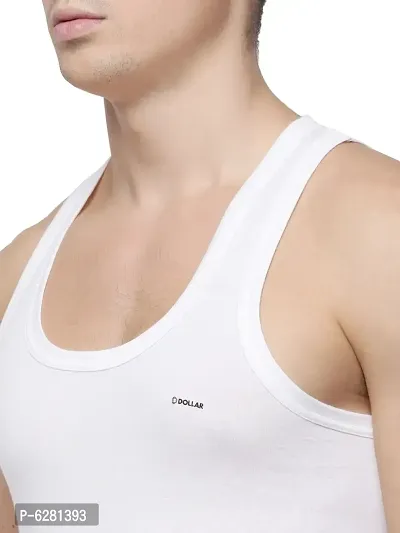 White Cotton Basic Vest For Men-thumb5