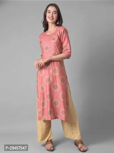 Stylish Pink Cotton Blend Self Pattern Stitched Kurta For Women