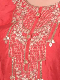 Beautiful A-Line Red Self Pattern Cotton Blend Kurta Dupatta Set For Women-thumb3