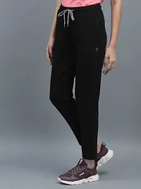 Elite Black Cotton Solid Track Pants For Women-thumb1