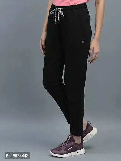 Elite Black Cotton Solid Track Pants For Women-thumb2