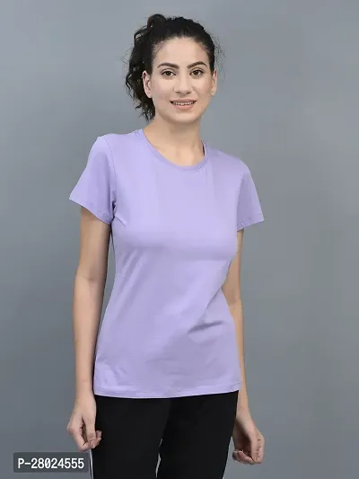 Elegant Cotton Blend Solid Round Neck T-Shirts For Women-thumb0