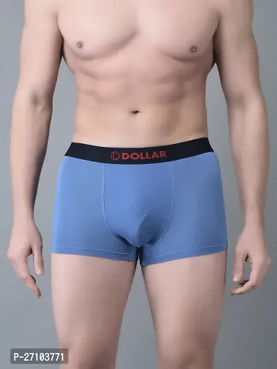 Stylish Blue Cotton Blend Solid Trunks For Men-thumb0