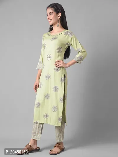 Beautiful A-Line Green Self Pattern Cotton Blend Kurta Bottom Set For Women-thumb2