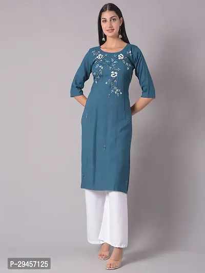 Stylish Blue Cotton Blend Self Pattern Stitched Kurta For Women