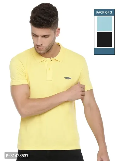 Reliable Multicoloured Cotton Solid Polos For Men Pack Of 3