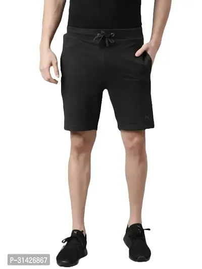 Stylish Black Cotton Solid Regular Shorts For Men