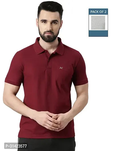 Reliable Multicoloured Cotton Solid Polos For Men Pack Of 2-thumb0