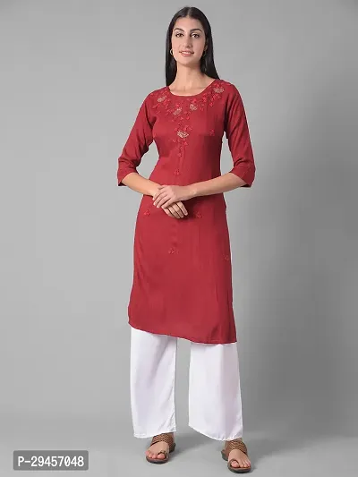 Stylish Maroon Cotton Blend Self Pattern Stitched Kurta For Women