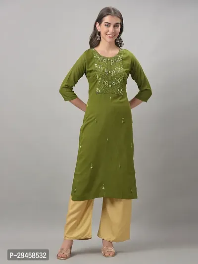 Stylish Green Rayon Self Pattern Stitched Kurta For Women