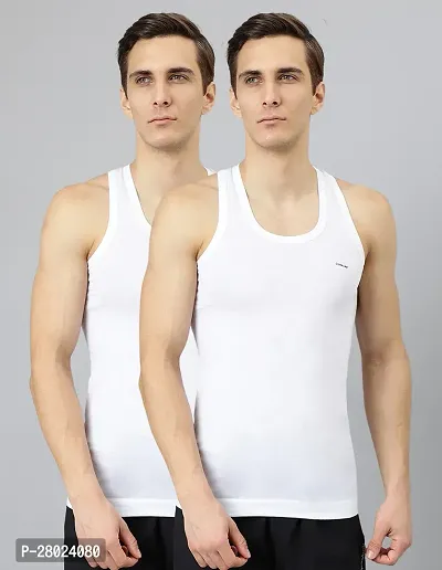 Stylish White Cotton Solid Vests For Men- Pack Of 2-thumb0