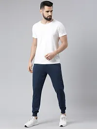 Stylish Navy Blue Cotton Solid Joggers For Men-thumb2