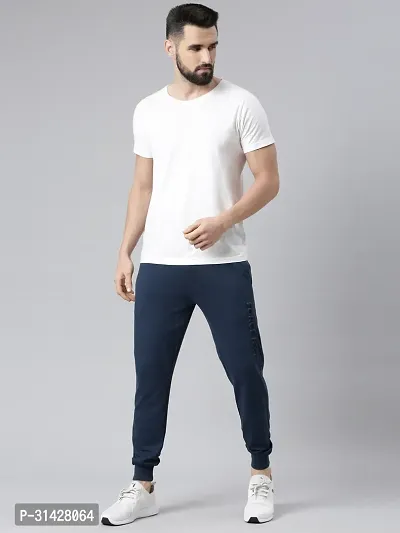 Stylish Navy Blue Cotton Solid Joggers For Men-thumb3