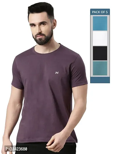 Reliable Multicoloured Cotton Solid Round Neck Tshirt For Men Pack Of 5