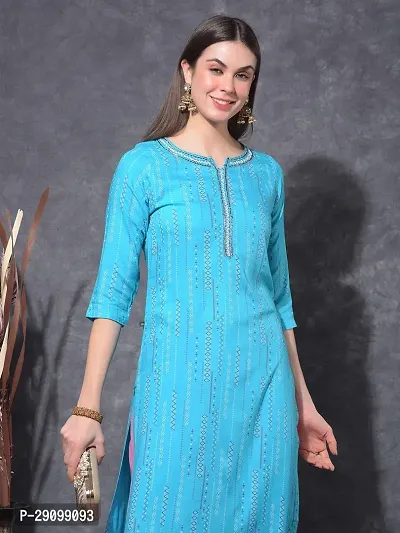 Stylish Blue Rayon Stitched Kurta For Women-thumb0