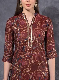 Stylish Maroon Chanderi Cotton Stitched Kurta For Women-thumb3