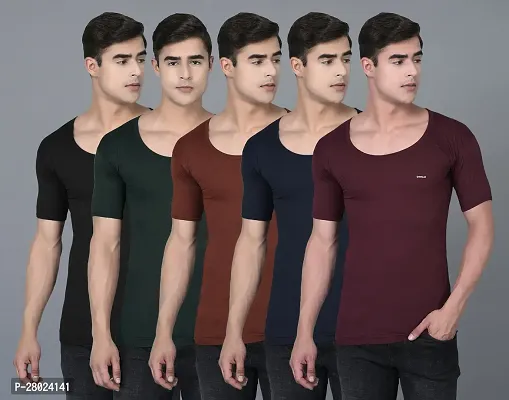 Stylish Cotton Solid Vests For Men- Pack Of 5