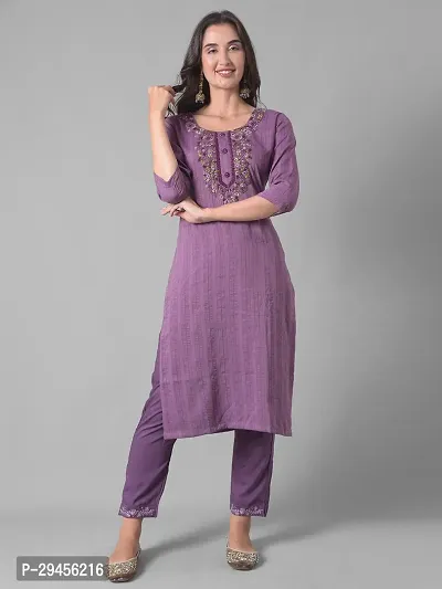 Beautiful A-Line Purple Self Pattern Cotton Blend Kurta Bottom Set For Women