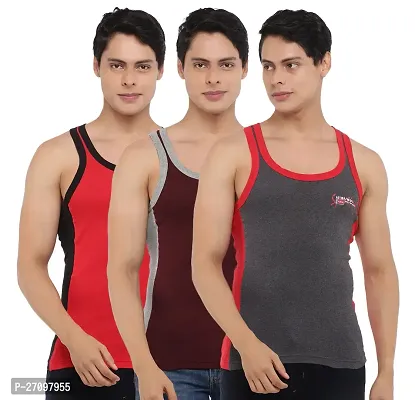 Stylish Solid Combed Cotton Racerback Styled Gym Vest Pack Of 3-thumb0