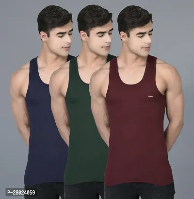 Stylish Cotton Solid Vests For Men- Pack Of 3-thumb0