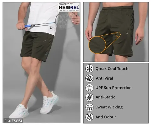 Stylish Olive Polyester Solid Sports Shorts For Men-thumb5