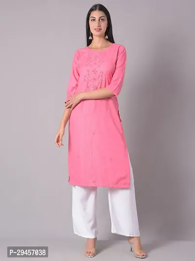 Stylish Pink Cotton Blend Self Pattern Stitched Kurta For Women