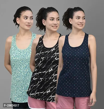 Elegant Cotton Printed Racer Back Top For Women- Pack Of 3-thumb0