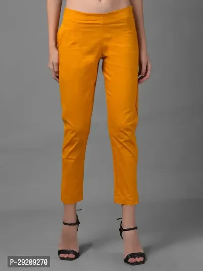 Stylish Yellow Cotton Blend Solid Mid-Rise Capris For Women