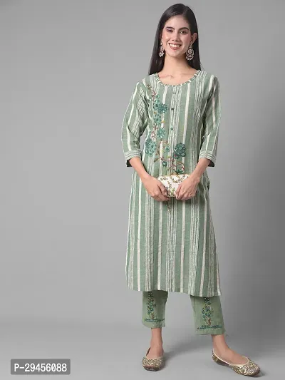 Beautiful A-Line Green Self Pattern Cotton Blend Kurta Bottom Set For Women-thumb0