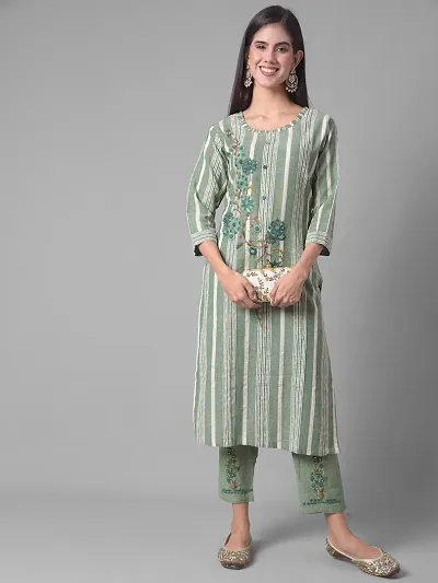 Stylish Cotton Blend Self Pattern Kurta Bottom Set