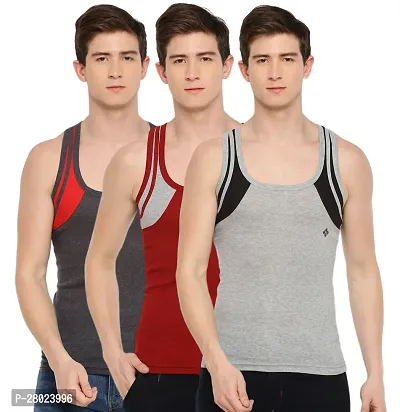 Stylish Cotton Self Pattern Vests For Men- Pack Of 3