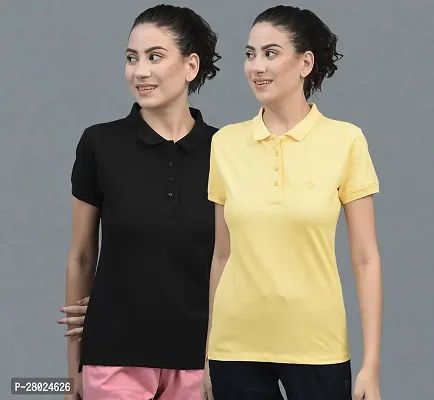 Elegant Cotton Solid Polo Neck T-Shirts For Women- Pack Of 2