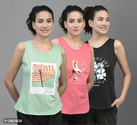 Elegant Cotton Printed Tank Top For Women- Pack Of 3-thumb0