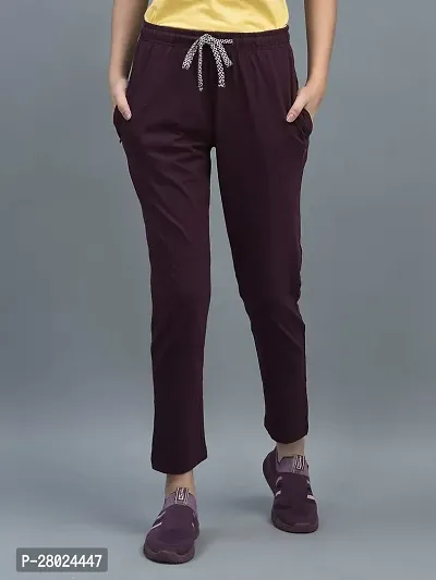 Elite Maroon Cotton Solid Track Pants For Women