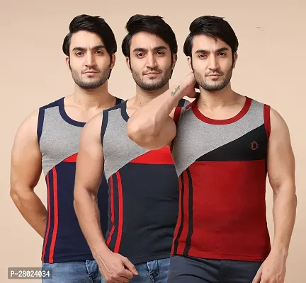 Stylish Cotton Colourblocked Vests For Men- Pack Of 3