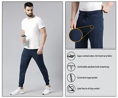 Stylish Navy Blue Cotton Solid Joggers For Men-thumb4