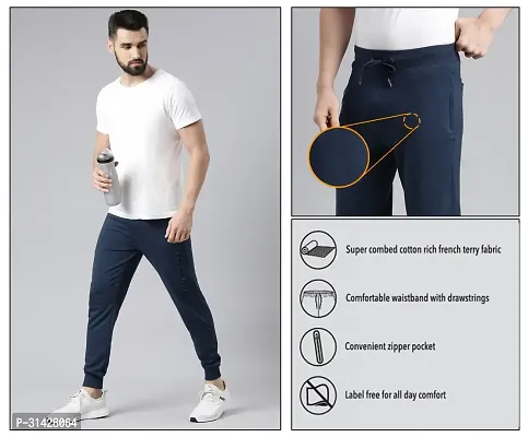 Stylish Navy Blue Cotton Solid Joggers For Men-thumb5