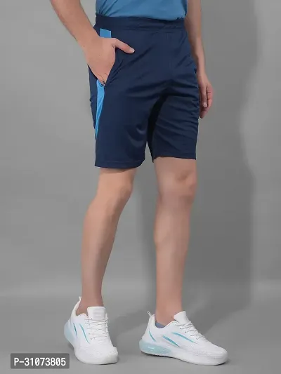 Stylish Navy Blue Polyester Solid Sports Shorts For Men-thumb2