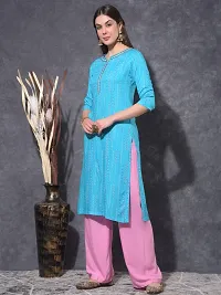 Stylish Blue Rayon Stitched Kurta For Women-thumb1