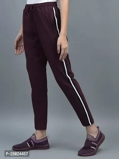 Elite Maroon Cotton Striped Track Pants For Women-thumb2